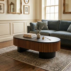 Elliptical Living Room <b>Coffee</b> <b>Table</b> 43.7 In Solid Wood Veneer Modern Design <b>With</b> Hidden <b>Storage</b> - Product Image 3