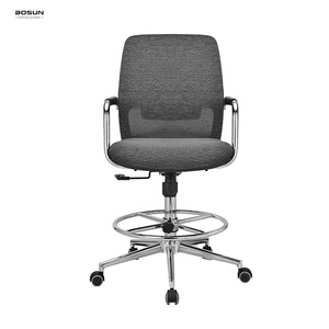 Tabouret de laboratoire pivotant ergonomique en tissu gris à dossier moyen, <span class=keywords><strong>chaise</strong></span> de travail pour le dessin, <span class=keywords><strong>chaise</strong></span> de travail pour le bureau avec repose-pieds - Product Image 1