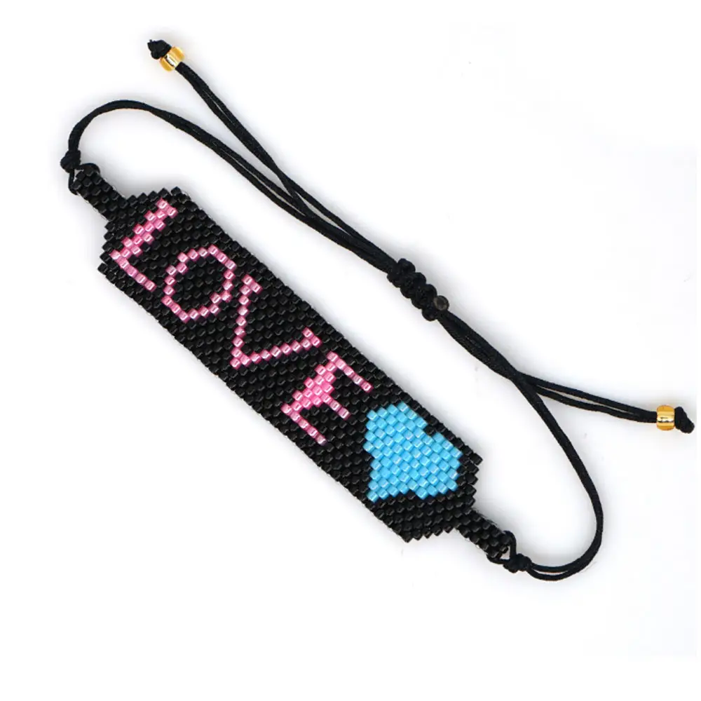 卸売新デザイン手作りボヘミアンperleミユキシードビーズ愛ハート編みチャーム調節可能なブレスレット織り