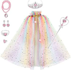 Ensemble pour filles MS Girls, cape de princesse assortie à la reine des neiges avec capuche à paillettes, cape Elsa, costume d'Halloween et de Noël - Product Image 4