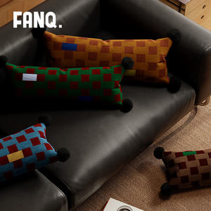 FANQ. Cojín Decorativo de Estilo Vintage, Largo, con Soporte Lumbar, Patrón Geométrico, Terciopelo Holandés, Poliéster, para Decoración del Hogar - Product Image 1