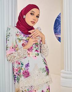 Sipo Eid 2023แฟชั่นที่สง่างามเสื้อผ้ามุสลิมผ้าไหมลายดอกไม้พิมพ์ลายดอกไม้เสื้อผ้าอิสลาม Baju kurung comel - Product Image 4