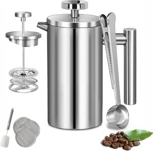 หม้อกาแฟเฟรนช์เพรส 1 ลิตร 1000 มล. หม้อกาแฟสแตนเลสพร้อมก้านกด - Product Image 1