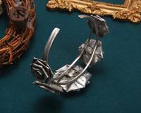 Bracelet en argent S925 fait main, rose origami vintage, design original unisexe, métal dur antique
