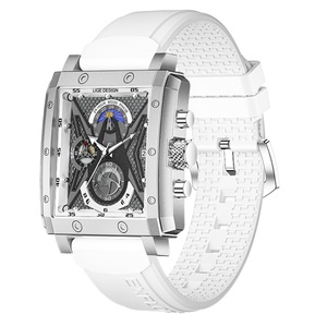 Lige 8965 Luxury Red Fashionable Quartz Watch Rubber Strap Moon Phase 24H Display <b>Chronograph</b> Leisure <b>Automatic</b> Concept Watch - Product Image 4
