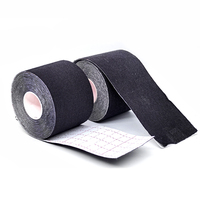 Shuangan Unisex Cotton Sports Tape Roll Tahan Air Pereda Nyeri Segera Hitam Lebar 5m Panjang Dapat Disesuaikan