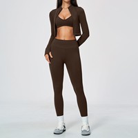 Ensemble de sport 5 pièces pour l'automne : veste ajustée à manches longues, pantalon évasé, tenue de fitness moulante pour la gym et les activités sportives