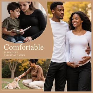 T-<span class=keywords><strong>shirt</strong></span> de <span class=keywords><strong>maternité</strong></span> léger et respirant à manches longues avec trous pour les pouces, col rond, grande taille, pour yoga et décontracté - Product Image 2