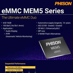 Phison EMMC MEM5 Series 4GB 8GB 16GB RW 250MB/s 150MB/s EMMC pour affichage audio AVM - Product Image 2