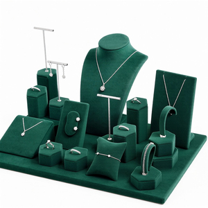 Zebopak Green Velvet Jewelry Display Set for Retail Store <b>Necklace</b> Bust T Bar Earring <b>Ring</b> Hexagon Box Bracelet Pillow Wholesale - Product Image 3