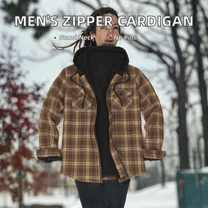 Men's Plaid <b>Sherpa</b> <b>Lined</b> <b>Hoodie</b> Zip Up Flannel Jacket Regular Fit Winter Outerwear Custom Logo - Product Image 2