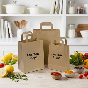Sacs en papier kraft brun classiques personnalisés avec poignées plates, durables et recyclables pour pizzas, nouilles, snacks, <span class=keywords><strong>sucre</strong></span>, aliments à emporter - Product Image 1