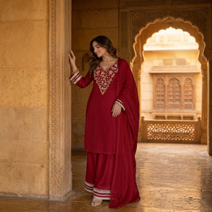 Stitched Chanderi Cotton Blend <b>Kurta</b> Pant Suit with Zari Border Dupatta Elegant Indian Designer Ethnic Wear Wedding Festive - Product Image 1