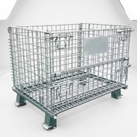 Cage à palettes mobile en treillis métallique avec 4 roues pivotantes, frein de pied, porte basculante et loquet de boucle pour le transport de pièces en usine et entrepôt