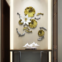 Décoration murale exquise en céramique faite à la main, motif feuille de lotus et poisson, pour salon, salle de bain, décoration de maison de luxe