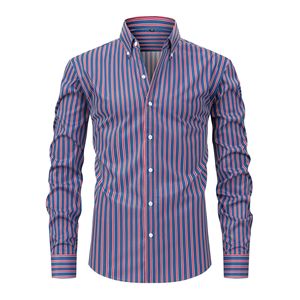 Camicie da <span class=keywords><strong>Uomo</strong></span> Slim Fit <span class=keywords><strong>a</strong></span> <span class=keywords><strong>Righe</strong></span> Blu e Bianche, Maniche Lunghe, Casual Business, con Bottoni, per Ufficio - Product Image 2