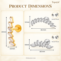 Clous d'oreilles spirale en titane plaqué or ASTM F136 avec zircon taille Asscher, bijoux de corps tendance pour enfants, cadeau de mariage et de fiançailles