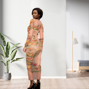 ชุดเดรสแม็กซี่รัดรูปแขนยาวพิมพ์ลายดอกไม้ผ้าเนื้อบาง - Product Image 2