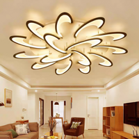 Plafonnier à pales, design moderne à pales courbées superposées, LED encastrée, 3 couleurs à intensité variable, pour salon
