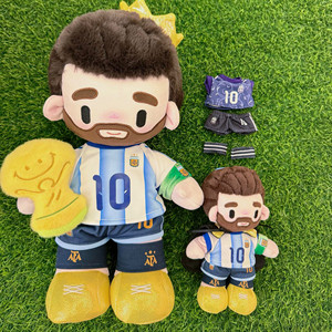 Muñeco de Peluche con Licencia de la Estrella del Fútbol Argentino, Campeón Mundial y de la <span class=keywords><strong>Copa</strong></span>, <span class=keywords><strong>Messi</strong></span> # 10 juguetes coleccionables con trofeo y corona - Product Image 1