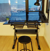 Table de dessin et de conception pour étudiants en architecture et ingénierie, avec plateau en verre réglable en hauteur et en inclinaison, mobilier scolaire