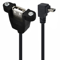 Kabel ekstensi Printer wanita untuk Tipe a, USB Mini sudut kanan 0.5m, kabel ekstensi Printer USB 2.0 konektor PVC, kabel USB-A Data atas dengan sekrup