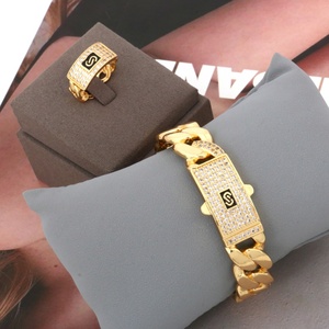 NYH chapado en oro grueso <span class=keywords><strong>Miami</strong></span> cubano enlace pulsera y anillo conjunto moda Hip Hop brillante circón joyería para hombres y mujeres - Product Image 5