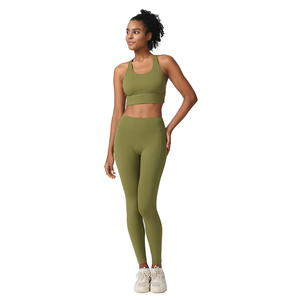 Conjunto de Yoga de 2 Piezas, Leggings de Cintura Alta sin Costuras, Top Corto Deportivo sin Mangas, Color Sólido, Transpirable, Ropa Deportiva - Product Image 1