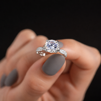 Bague de fiançailles solitaire en moissanite taille brillant avec sertissage pavé complet et anneau fendu, en argent S925, pureté D E VS1, lisse, sans nickel, certifiée GRA