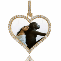 Hotsale Personnalisé Zircon Photo Médaillon Pendentif Collier Personnalisé Couples Gravé 45mm Petit Coeur Forme Photo Photo