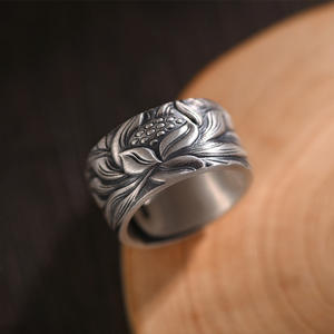 Anillos Budistas Vintage chino <span class=keywords><strong>budista</strong></span> corazón Sutra anillos para hombres mujeres apertura ajustable flor de loto anillo - Product Image 5