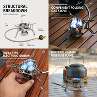 Réchaud pliable portable léger à trois brûleurs résistant au vent, allumage électronique, carburant au butane, haute puissance pour le camping et les pique-niques