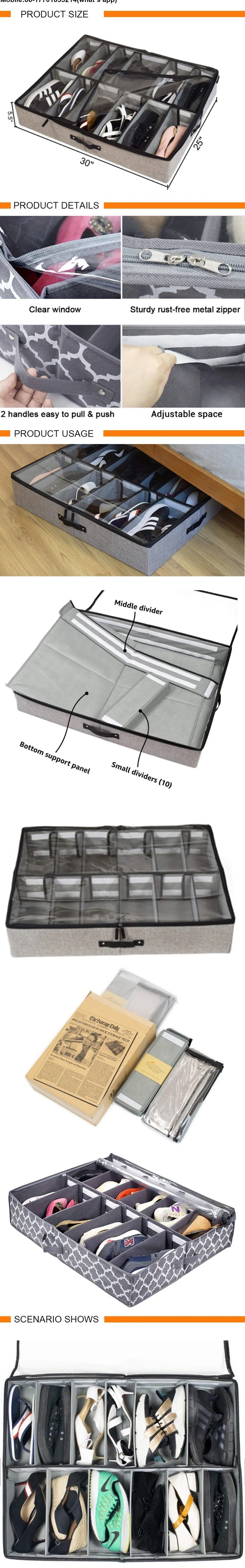 Robuste 12-Zellen-Unterbett-Schuhaufbewahrungstasche mit transparentem Deckel, unter dem Bett, Schuhe ordentlicher Organizer, faltbarer Stoffhalter, Schrank