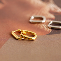 Dainty Anting-Anting Wanita Lapis Emas, 925 Sterling Silver Bentuk Oval