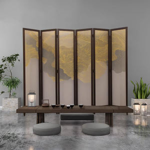 Cloison pliante <span class=keywords><strong>et</strong></span> mobile en Georgette semi-transparente peinte à la main en <span class=keywords><strong>bois</strong></span> massif simple pour salon - Product Image 2