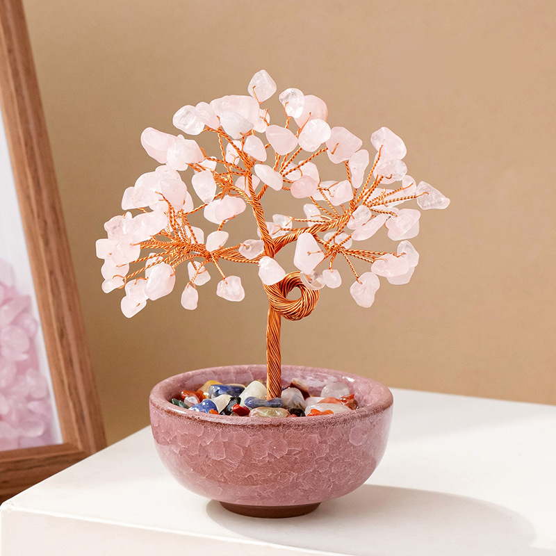 Quartz rose + mélange de chips + bol de couleur aléatoire