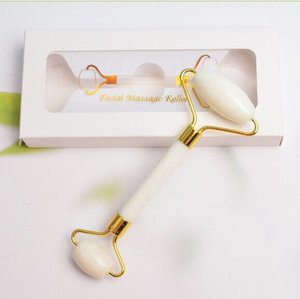 Logo visage rouleaux luxe 100% naturel blanc <span class=keywords><strong>Jade</strong></span> rouleau réel Gua Sha pierre masseur facial outils de soins de la peau - Product Image 3