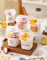 Boîte à gâteau carrée en plastique Bairun modèle YT-118/1112, stock 280 ml/220 ml, yaourt, crème glacée, gelée, mousse, pudding, desserts, jetable en PP
