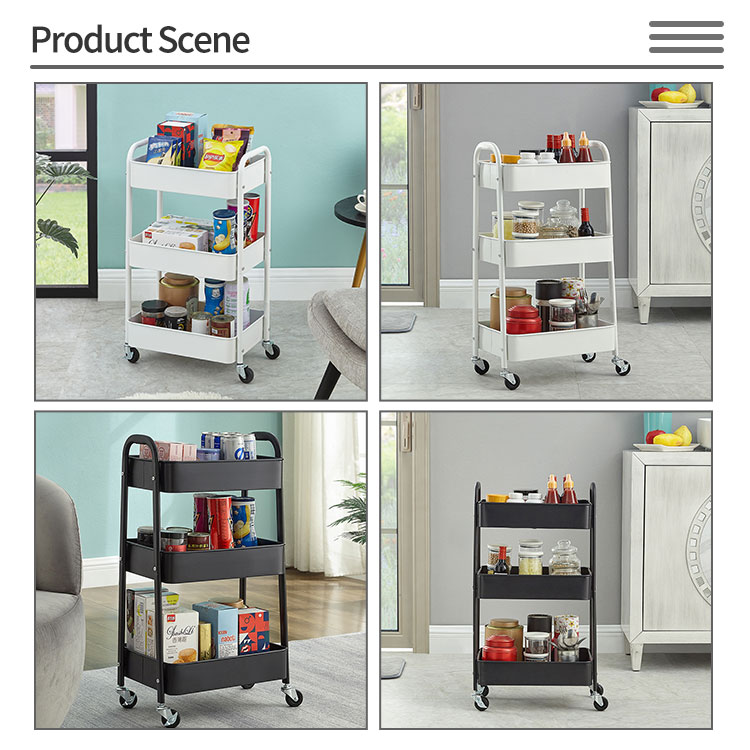 Easy Assemble Storage Trolley Carts With 2 Curved Handles
