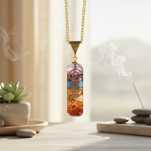 Collier pendentif rectangulaire fait main écologique, stimulateur d'énergie 7 chakras, avec breloques en pierre de cristal et bobine de cuivre, tendance - Product Image 3