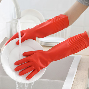 Household <b>Gloves</b> Extra <b>Long</b> Thickened Waterproof Rubber Dishwashing <b>Gloves</b> Red 38cm For Women - Product Image 1