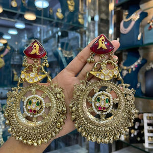 Nueva moda antiguo chapado en oro largo Retro colgante alemán plata chapado en oro Chand pendientes joyería tradicional india - Product Image 1