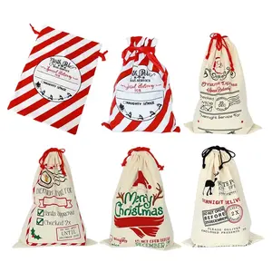 Feliz natal logotipo personalizado impresso orgânico natal algodão cordão saco de lona