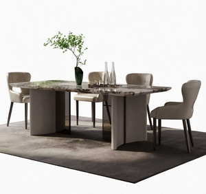 Table à manger rectangulaire moderne en marbre avec pieds en métal, ensemble de meubles de salle à manger pour la maison et les restaurants - Product Image 1