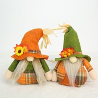 Figurine de gnome sans visage transfrontalière pour Thanksgiving, chapeau pointu à carreaux tournesol, petite décoration de table, en stock, lot mixte