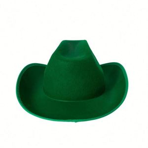 Chapeaux de cowboy unisexes de haute qualité pour adultes, en feutre 100 % polyester vert, style européen et américain, pour l'extérieur, toutes saisons, aspect soyeux - Product Image 4