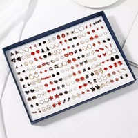 Aretes de Plástico Antialérgicos con Forma de Flor, Pentagrama, Redondos y Cuadrados, en Negro, Rojo y Blanco, con Efecto de Goteo de Aceite