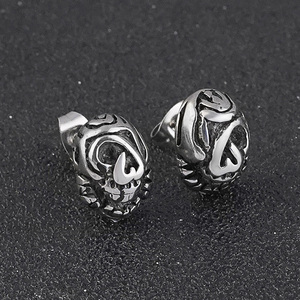 Boucles d'oreilles créoles tendance Hip Hop en acier inoxydable avec tête de mort, bijoux unisexes élégants et stylés - Product Image 5