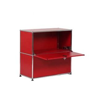 Combinaison modulaire moderne Armoire <span class=keywords><strong>de</strong></span> salon en métal rouge Armoire <span class=keywords><strong>de</strong></span> <span class=keywords><strong>rangement</strong></span> en acier inoxydable à panneau bas avec 2 portes - Product Image 3