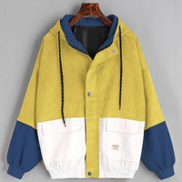 Veste de baseball à capuche ample de style coréen inspirée du style universitaire, veste de travail en velours côtelé pour femme